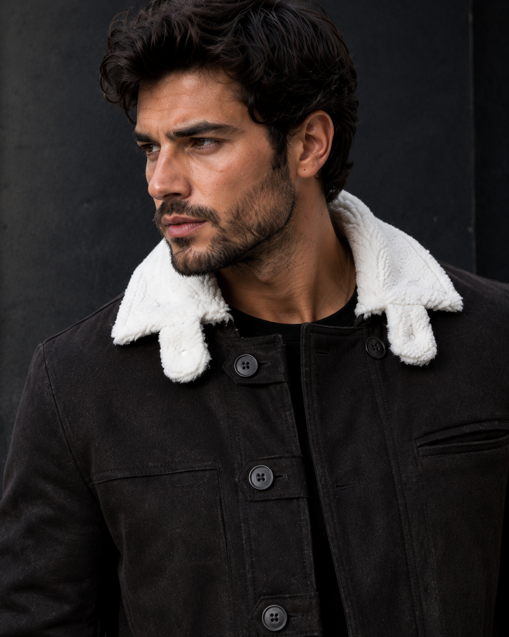 Men’s Dark Brown Shearling Leather Coat | Vintage Winter Coat