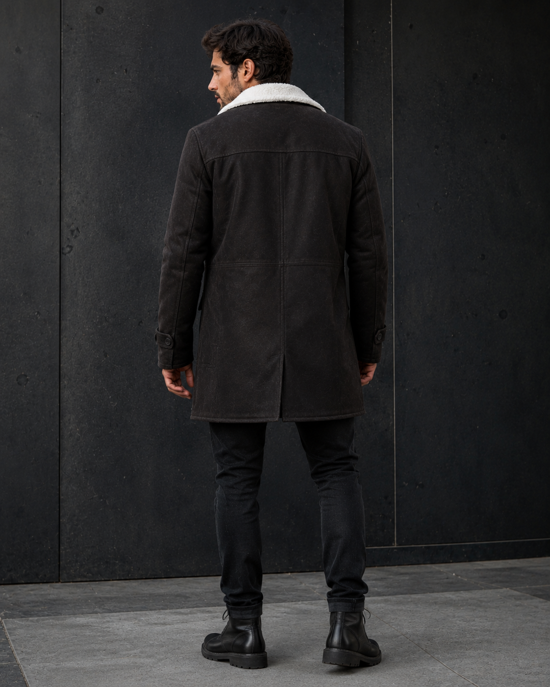 Men’s Dark Brown Shearling Leather Coat | Vintage Winter Coat
