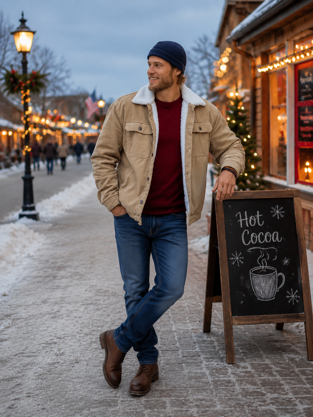 Men’s Beige Sherpa Trucker Jacket | Winter Cotton Jacket