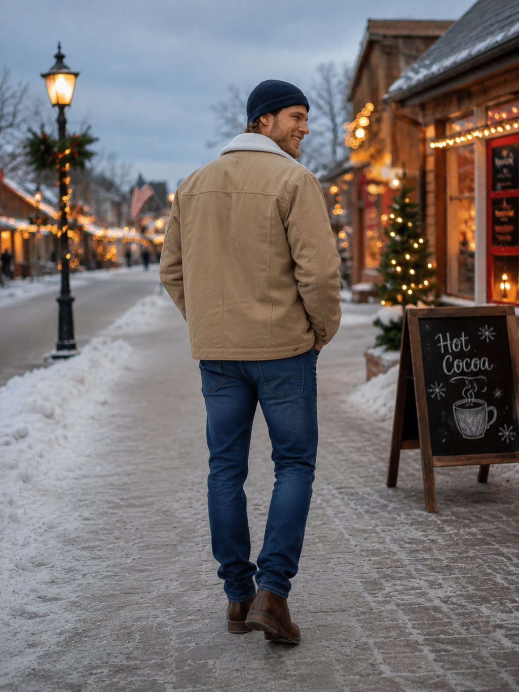 Men’s Beige Sherpa Trucker Jacket | Winter Cotton Jacket