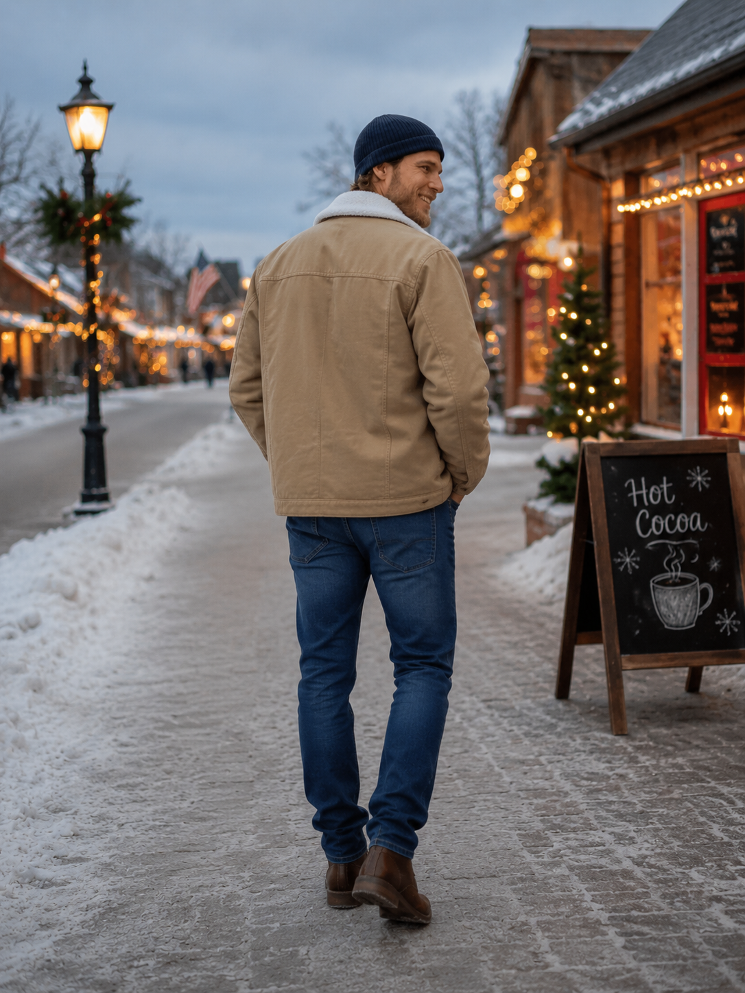 Men’s Beige Sherpa Trucker Jacket | Winter Cotton Jacket