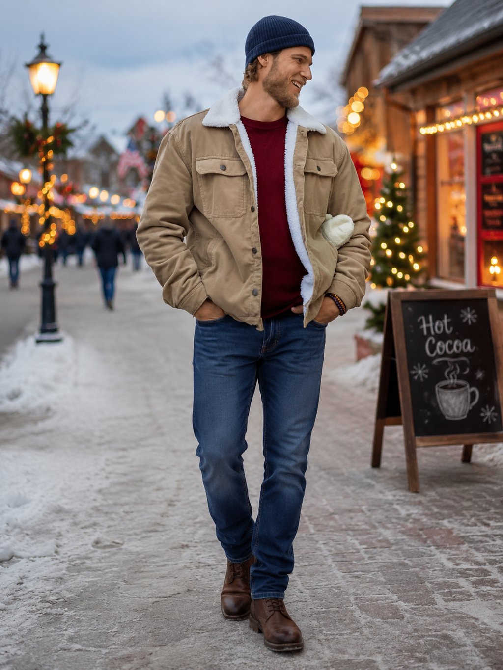 Men’s Beige Sherpa Trucker Jacket | Winter Cotton Jacket