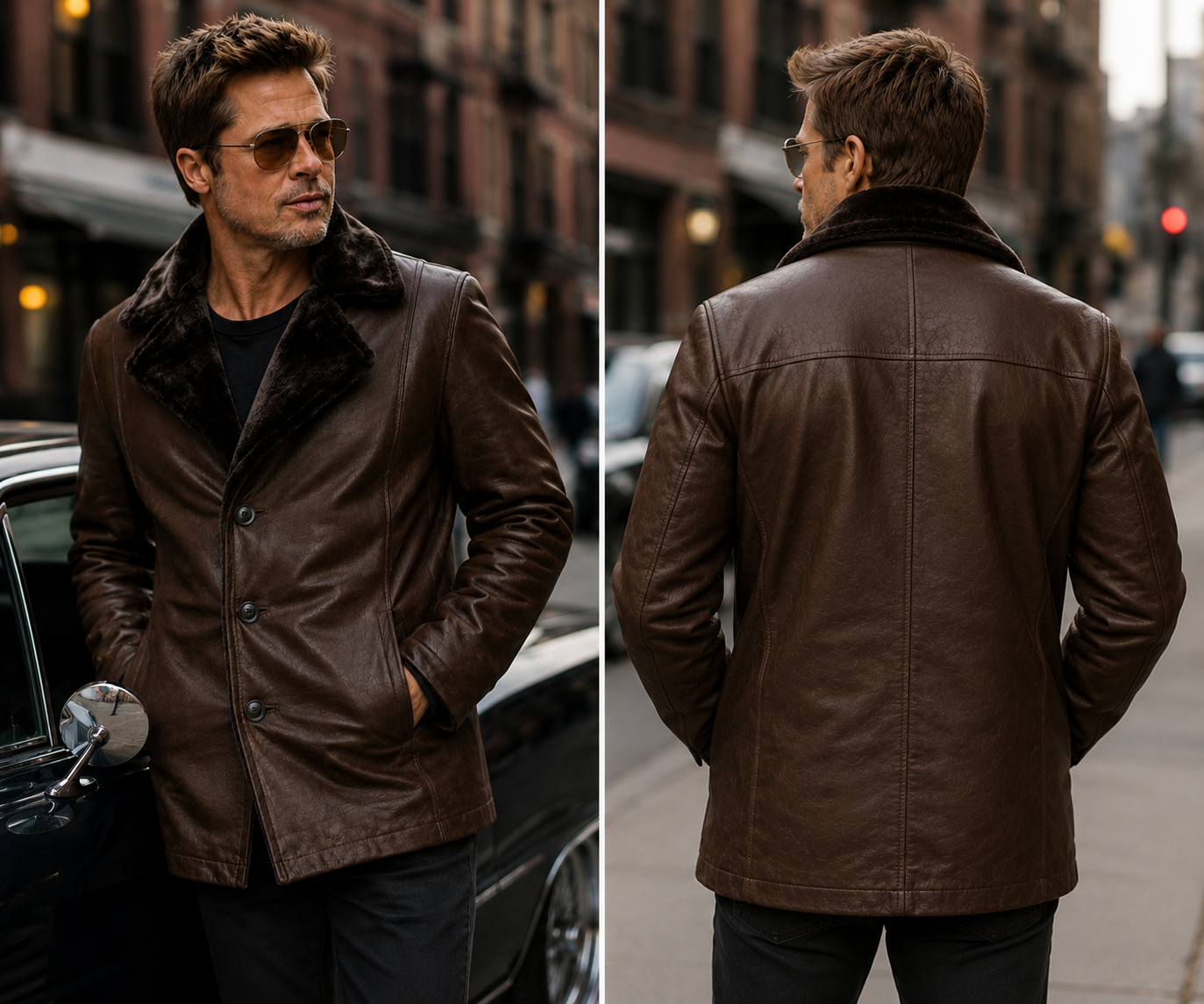 Men’s Vintage Brown Fur Collar Leather Coat | Classic Winter Coat
