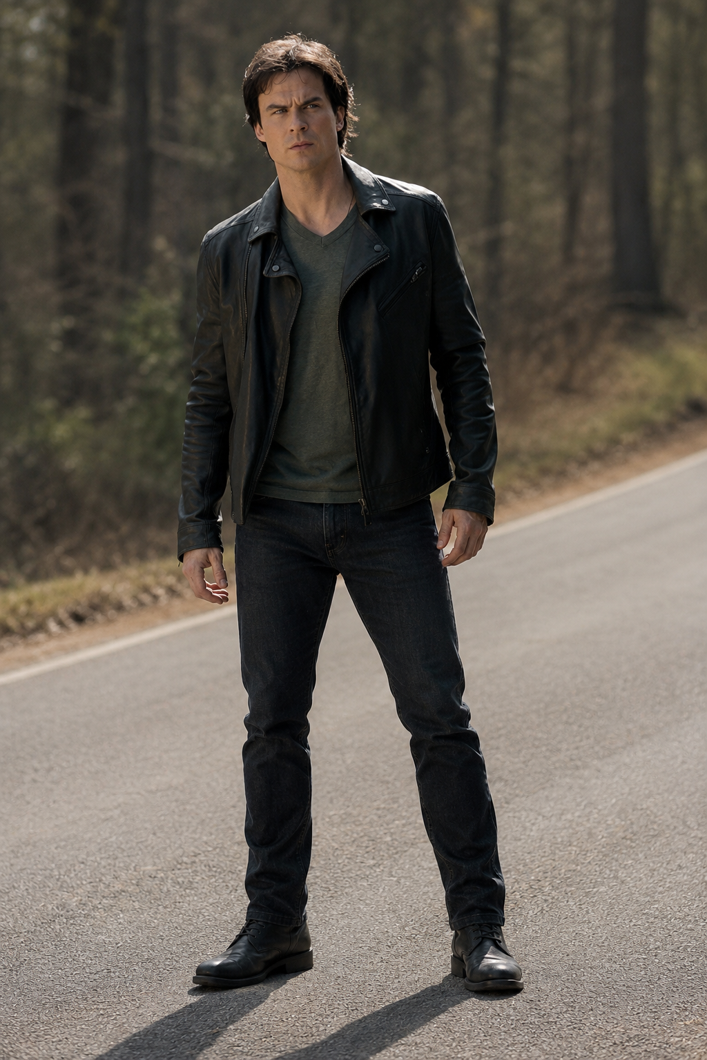 Ian Somerhalder Black Leather Biker Jacket | Premium Celebrity Jacket