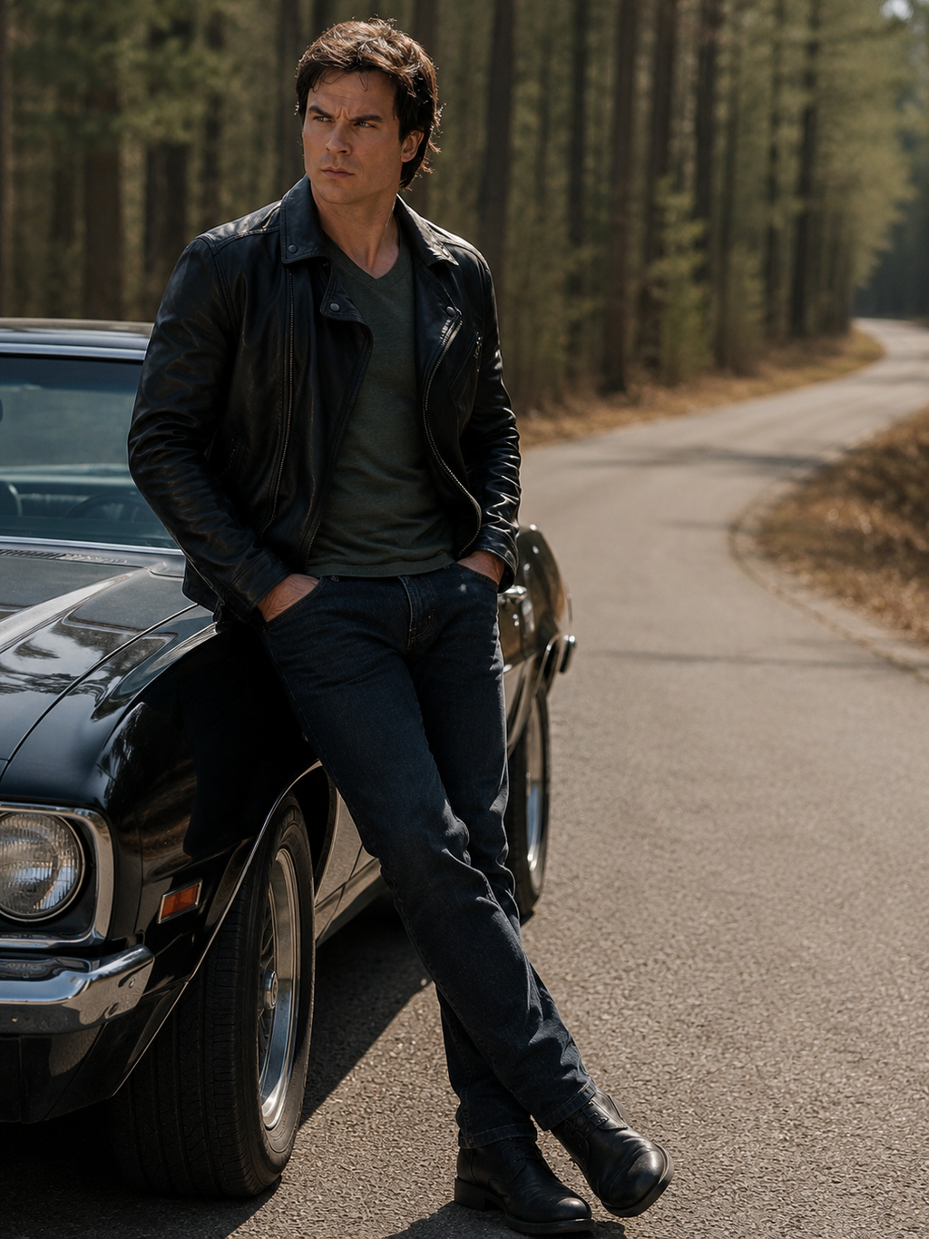 Ian Somerhalder Black Leather Biker Jacket | Premium Celebrity Jacket
