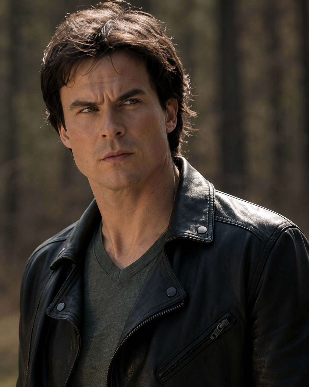 Ian Somerhalder Black Leather Biker Jacket | Premium Celebrity Jacket