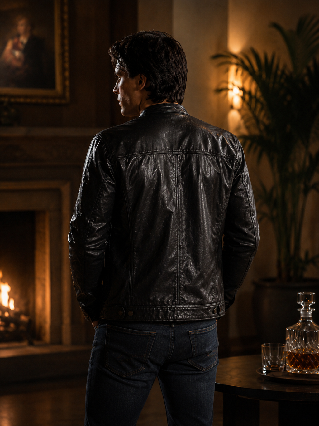 Damon Salvatore Black Leather Cafe Racer Jacket | Vampire Diaries Jacket