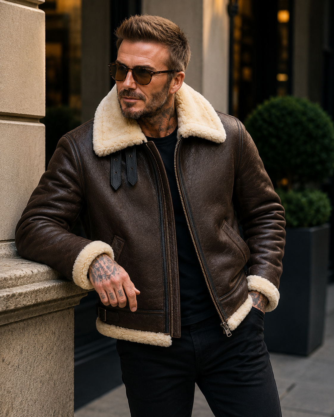Men’s Brown Shearling B3 Bomber Leather Jacket | Celebrity Aviator Jacket