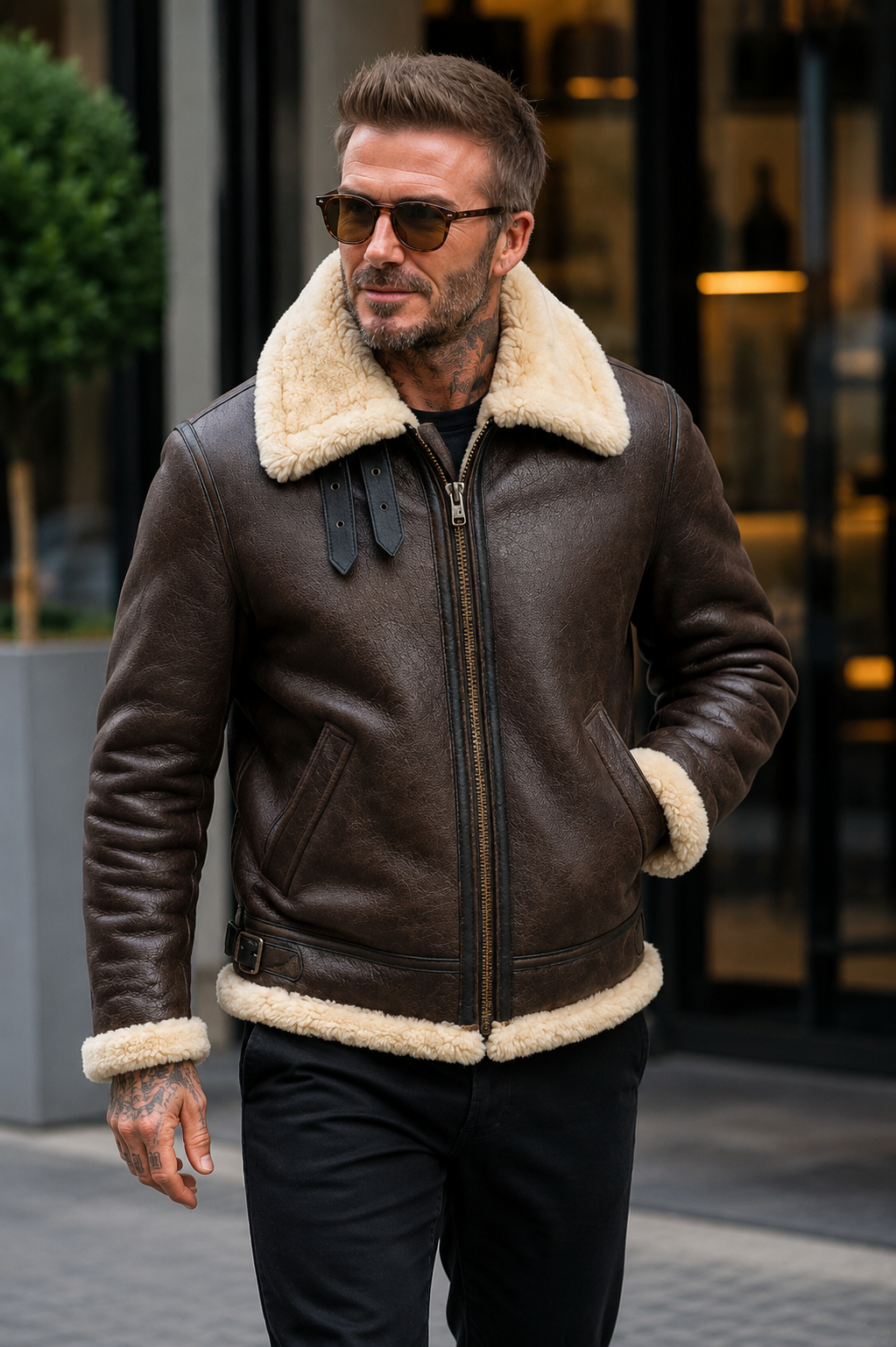 Men’s Brown Shearling B3 Bomber Leather Jacket | Celebrity Aviator Jacket