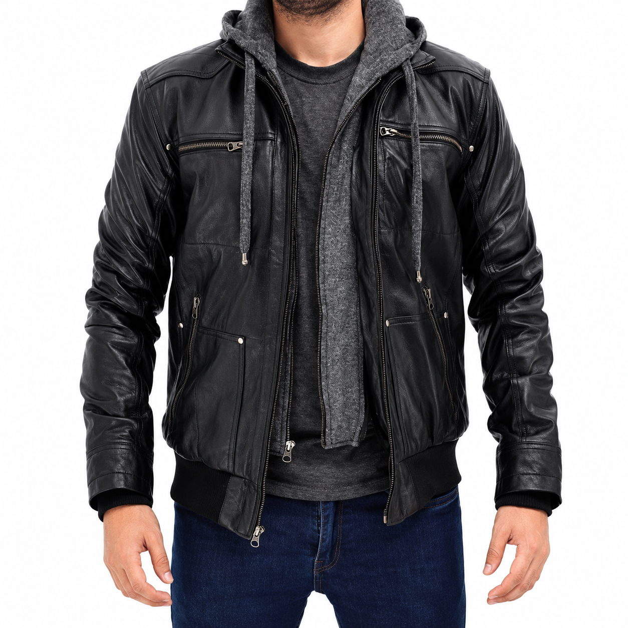 Men's Black Leather Bomber Jacket | Hollywood Jackets