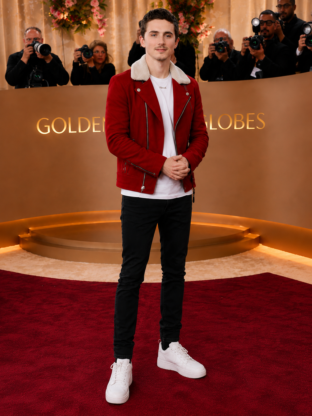 Men's Red Shearling Biker Jacket - Hollywood Jackets