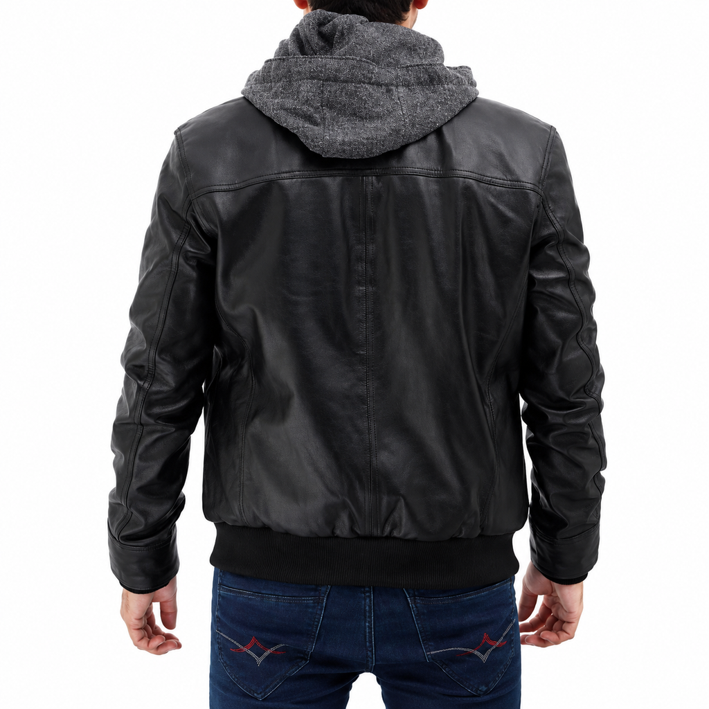 Men's Black Leather Bomber Jacket | Hollywood Jackets