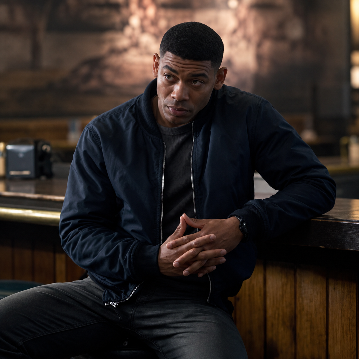 Aaron Pierre Lanterns Black Bomber Jacket