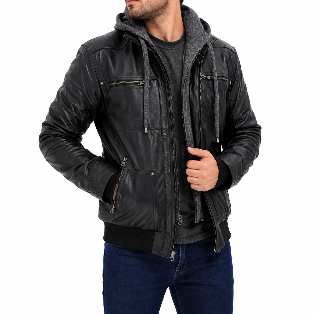 Men's Black Leather Bomber Jacket | Hollywood Jackets