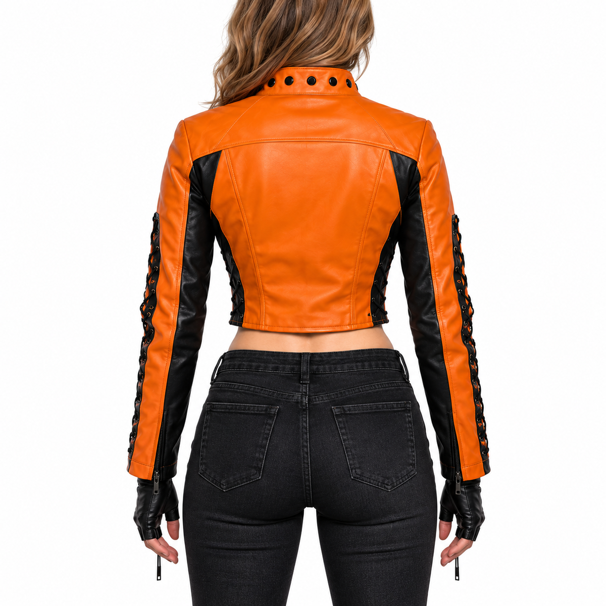 Women’s Halloween Jack-O-Lantern Cropped Leather Jacket