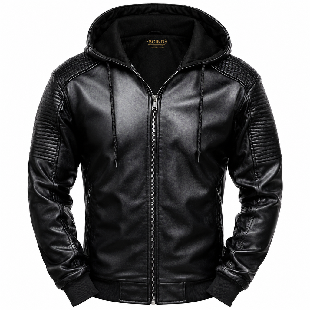 Men's Black Hooded Leather Jacket | Hollywood Jackets