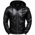 Hollywood Jacket Men's Black Hooded Leather Jacket