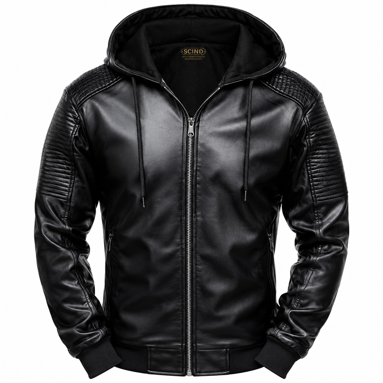 Men's Black Hooded Leather Jacket | Hollywood Jackets