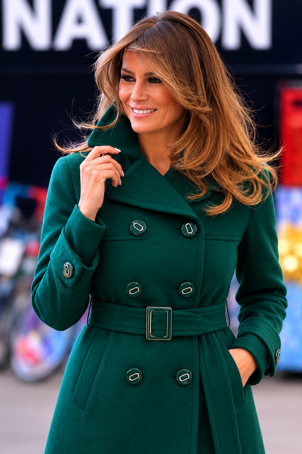 Hollywood Jacket Women's Emerald Green Double Breasted Belted Wool Pea coat