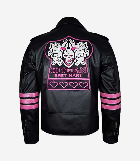 Hollywood Jacket Black & Pink Star Stripe Biker Leather Jacket