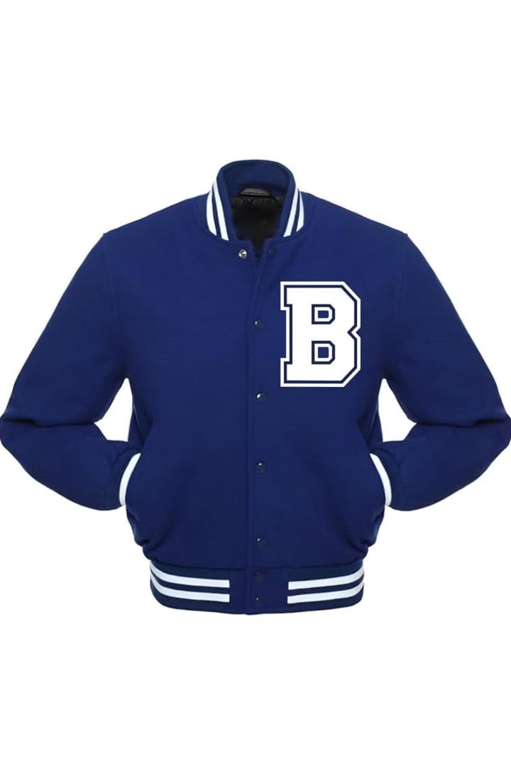 Hollywood Jacket Classic Blue Letterman Varsity Jacket Wool With B Logo Patch