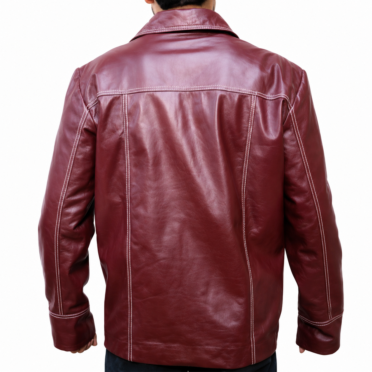 Men's Burgundy Leather Shirt Jacket | Hollywood Jackets