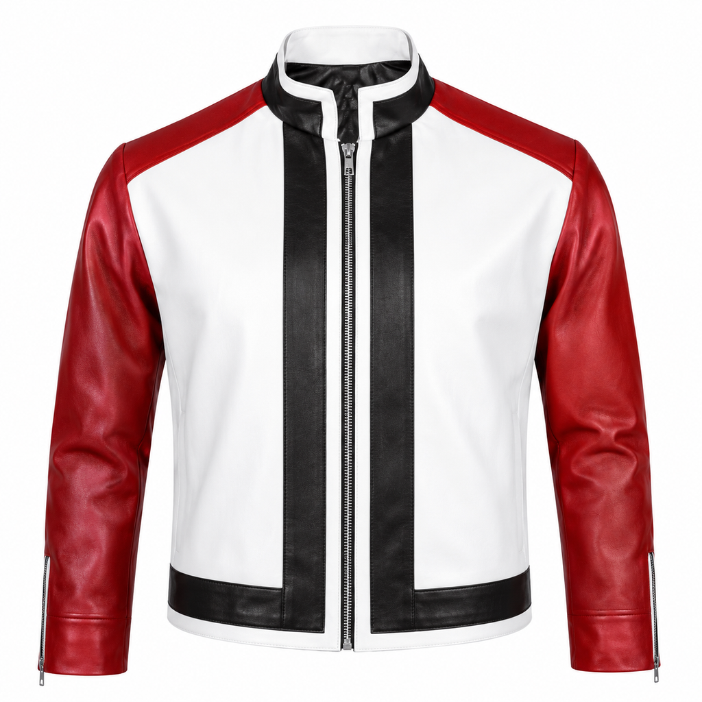 Men's Red, White and Black Star Leather Jacket | Hollywood Jackets