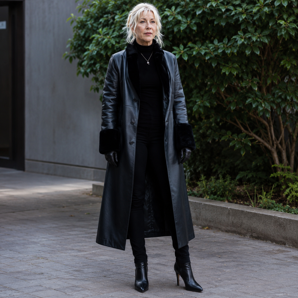 Hollywood Jackets Helen Mirren MobLand S01 Maeve Black Leather Shearling Coat