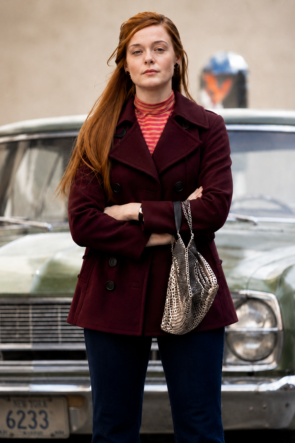 Hollywood Jackets A Complete Unknown 2024 Elle Fanning Maroon Peacoat