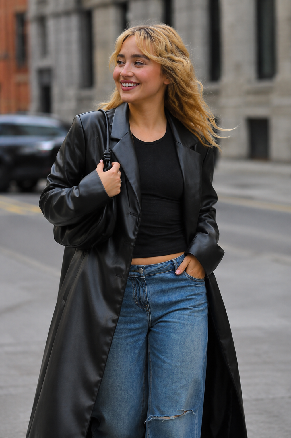 hollywood Jacket Sabrina Carpenter Black Leather Trench Coat