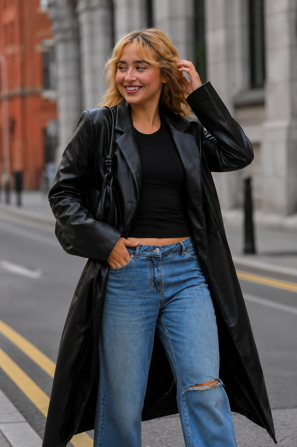hollywood Jacket Sabrina Carpenter Black Leather Trench Coat
