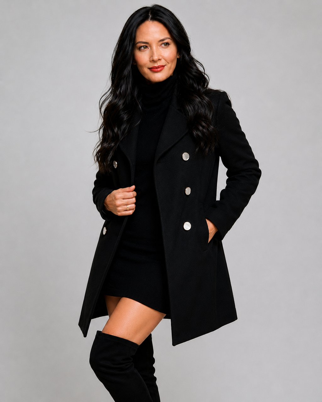 Hollywood Jacket Olivia Munn Black Wool Coat