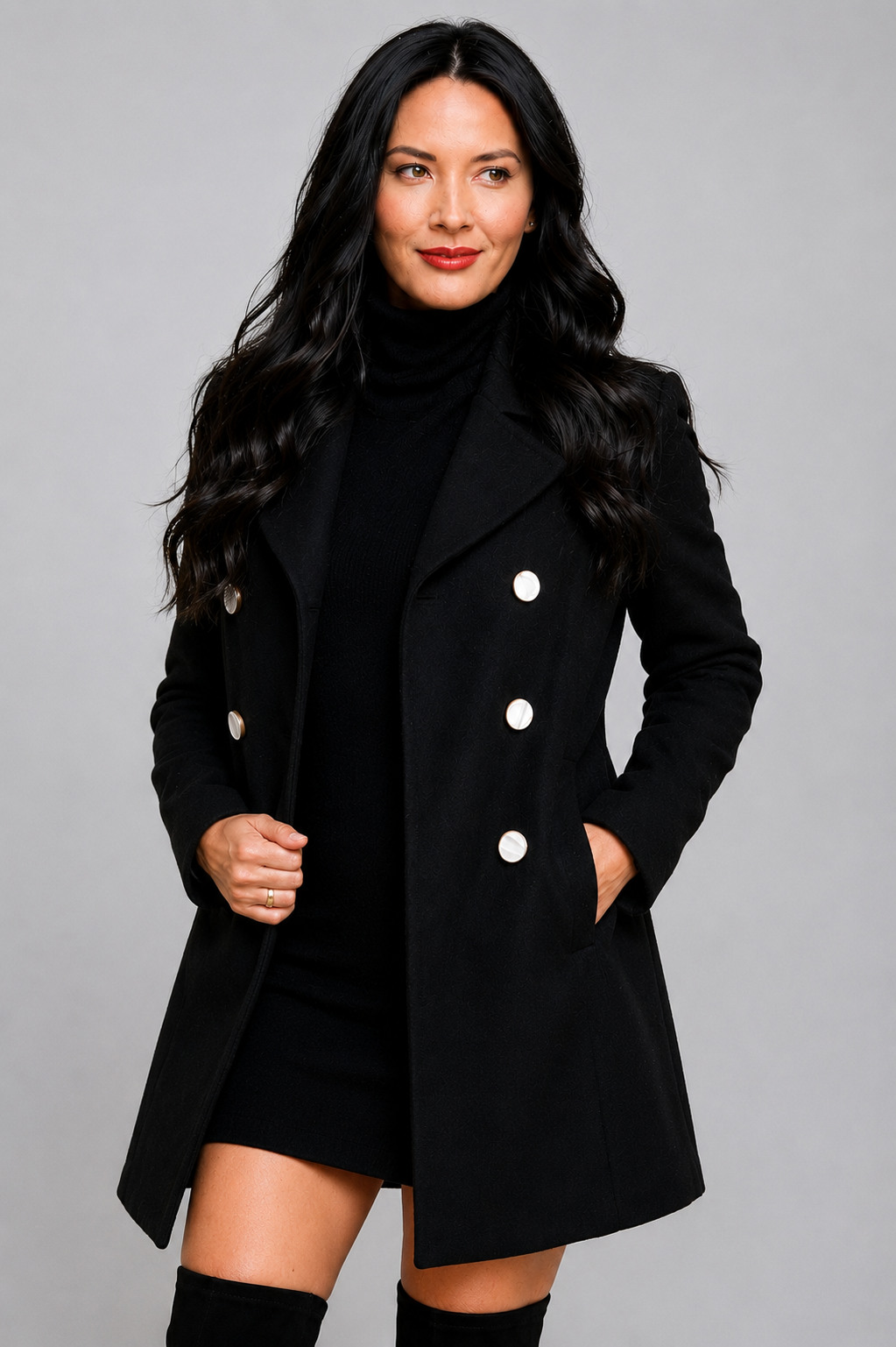 Hollywood Jacket Olivia Munn Black Wool Coat