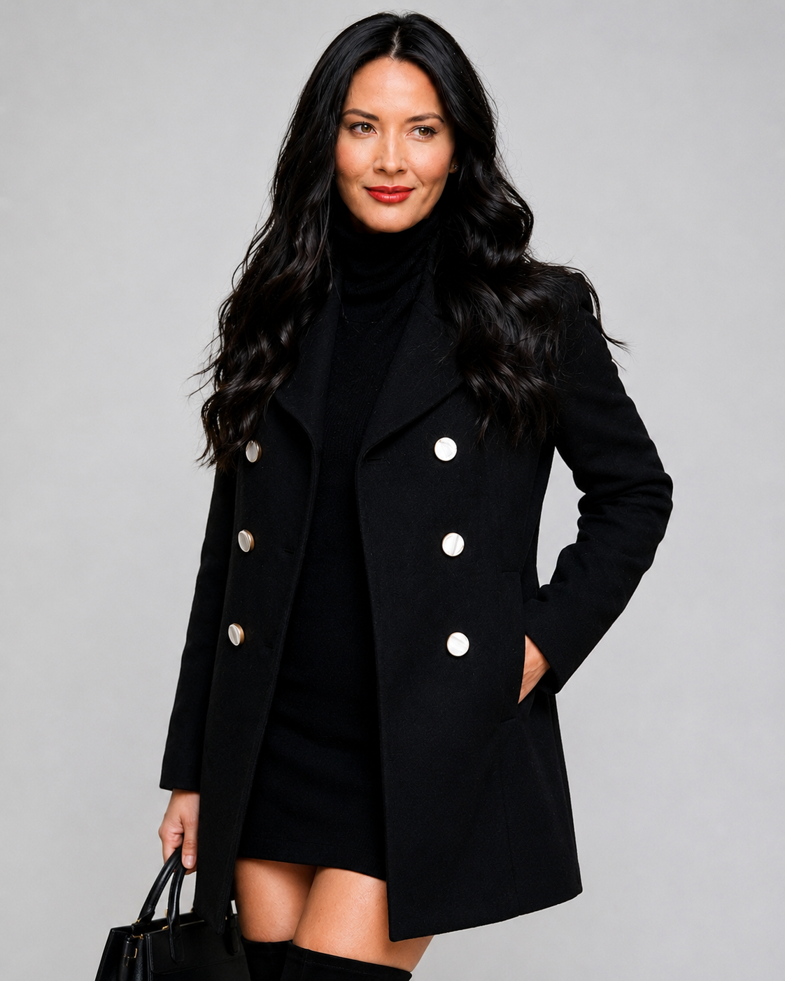 Hollywood Jacket Olivia Munn Black Wool Coat