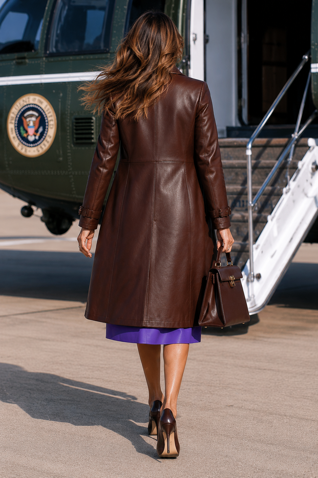 Women’s Brown Leather Long Coat | Elegant Mid-Length Trench Style Coat