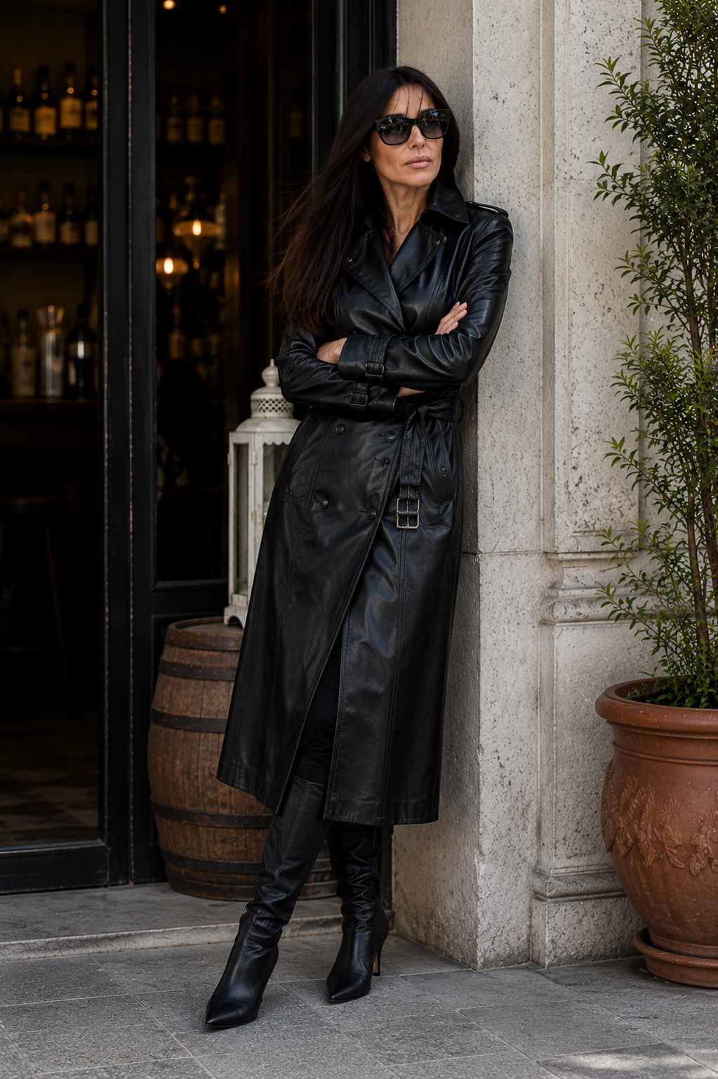 Hollywood Jacket Monica Bellucci Leather Black Trench Coat