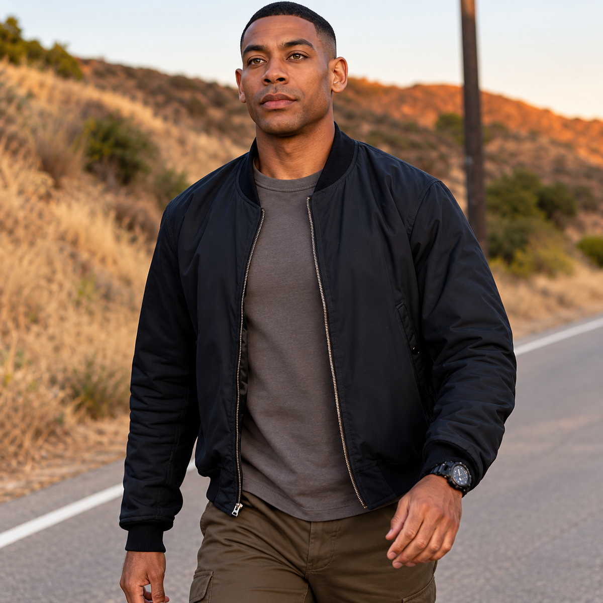 Aaron Pierre Lanterns Black Bomber Jacket