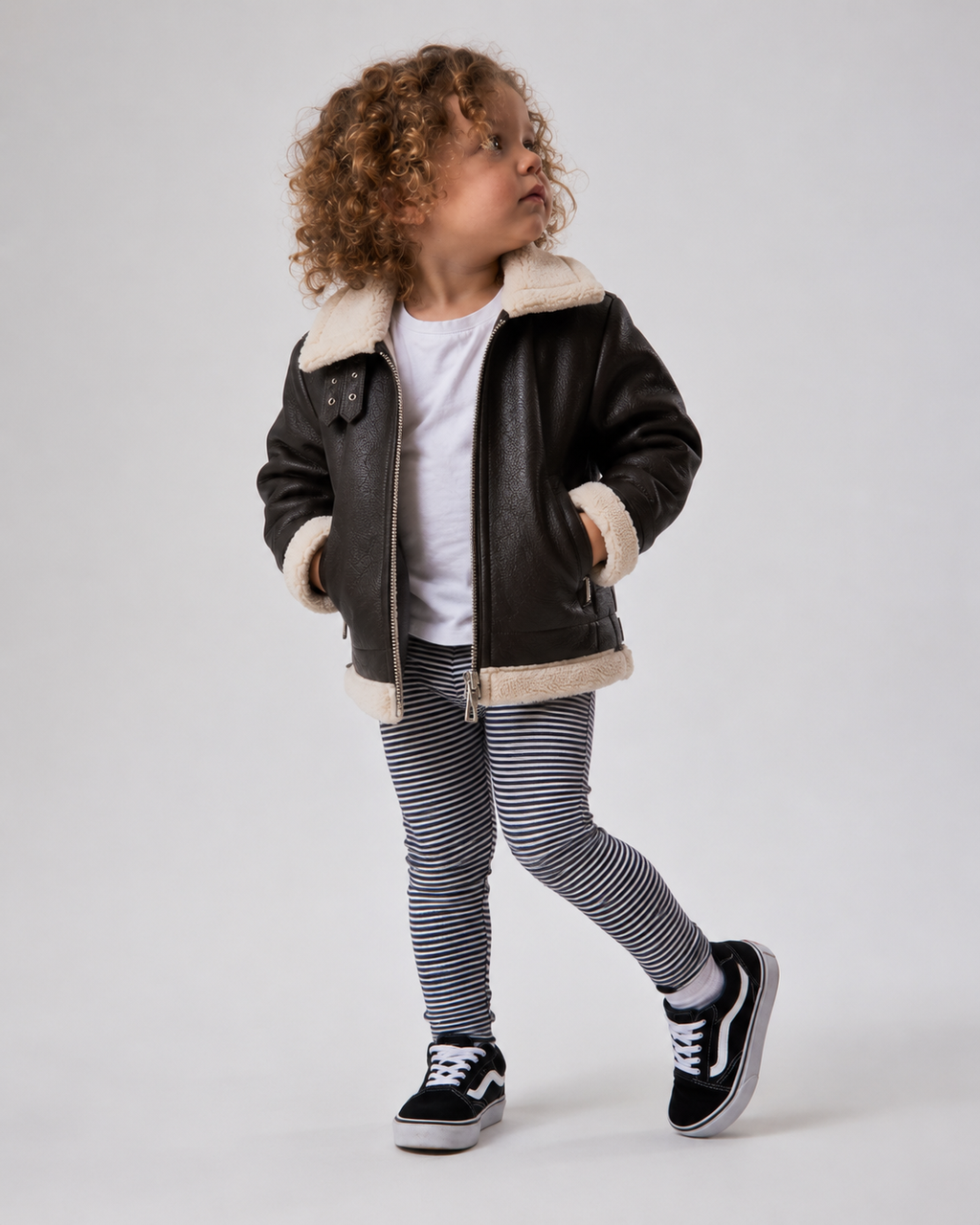 Hollywood Jacket Kids Black Faux Leather Shearling Aviator Jacket