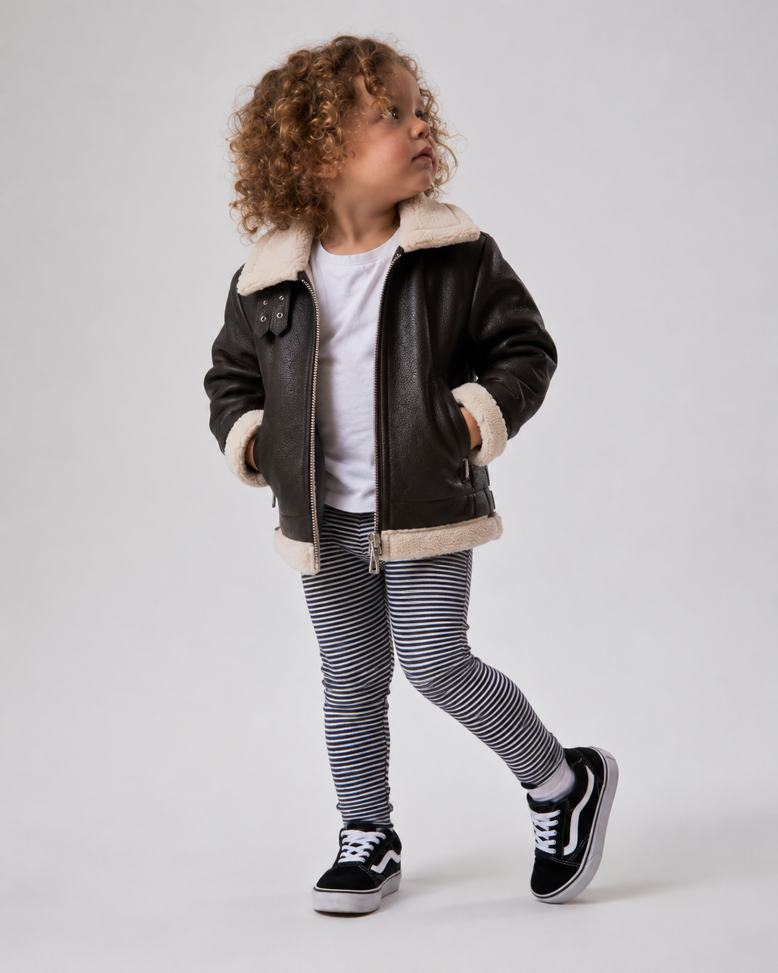 Hollywood Jacket Kids Black Faux Leather Shearling Aviator Jacket