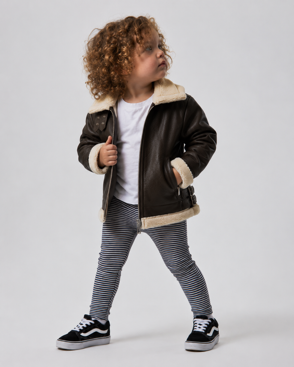 Hollywood Jacket Kids Black Faux Leather Shearling Aviator Jacket