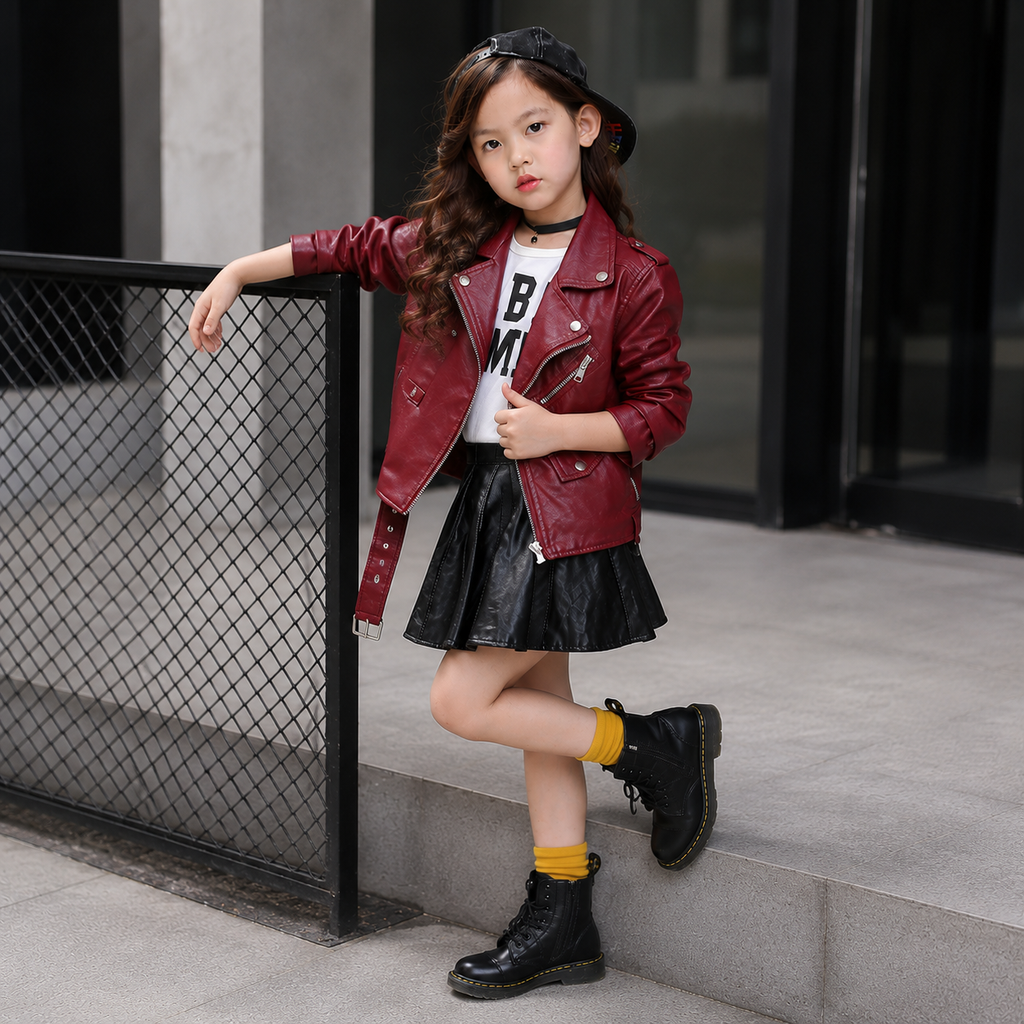 Hollywood Jacket Girls Red Faux Leather Biker Jacket