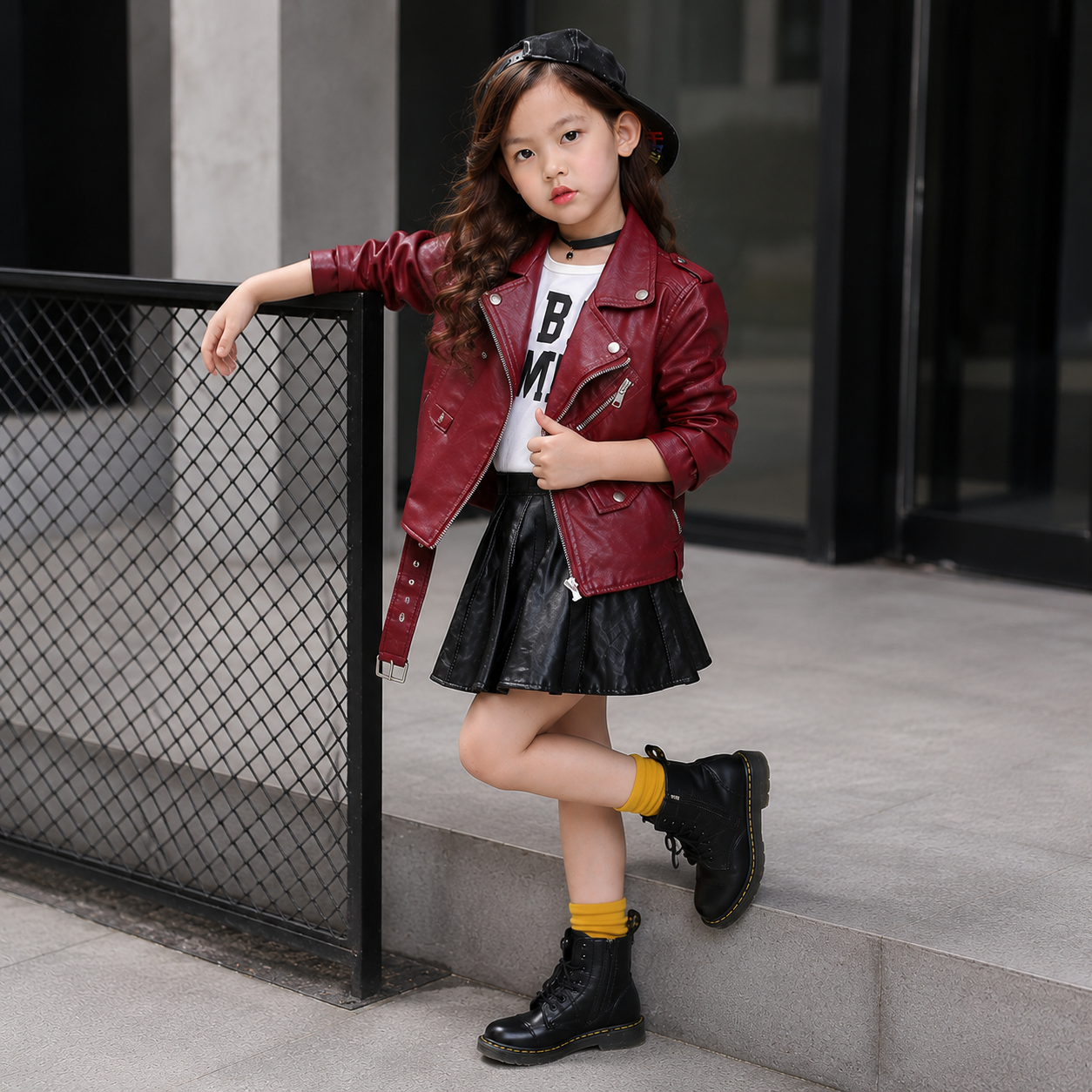 Hollywood Jacket Girls Red Faux Leather Biker Jacket