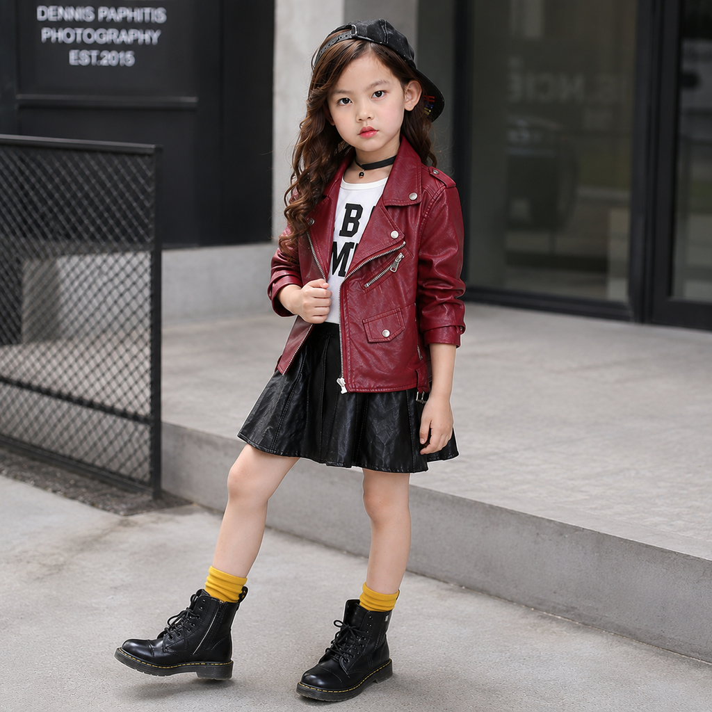 Hollywood Jacket Girls Red Faux Leather Biker Jacket