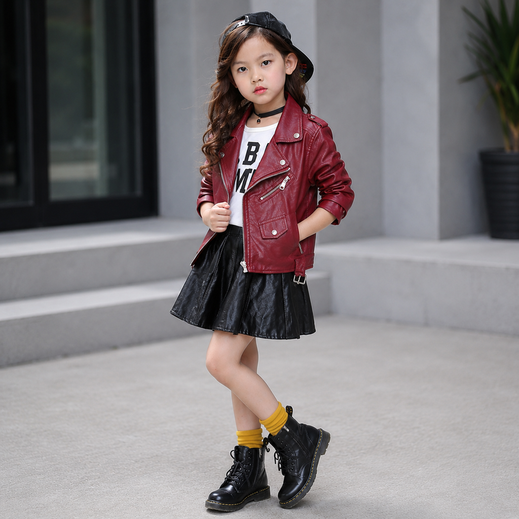 Hollywood Jacket Girls Red Faux Leather Biker Jacket