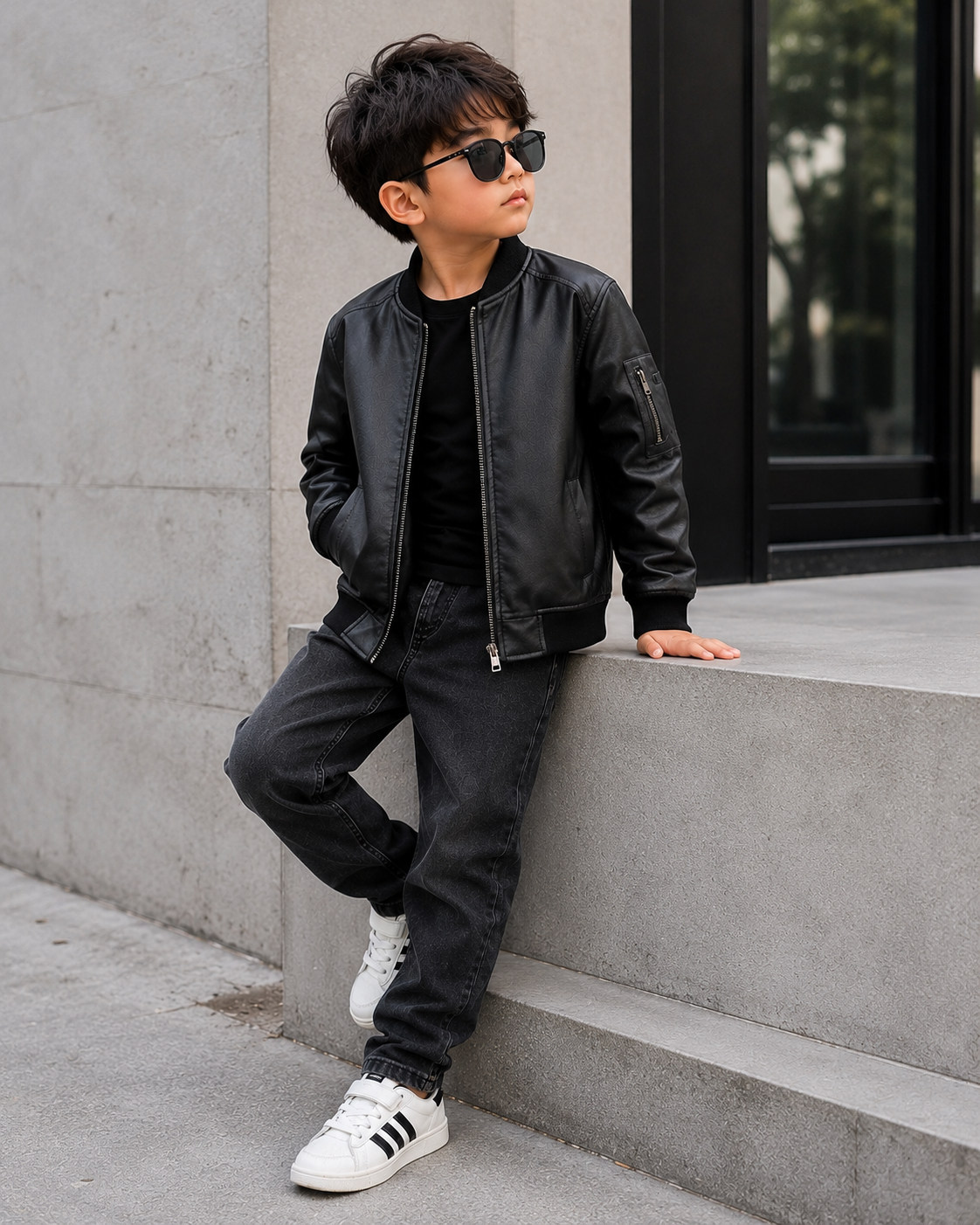 Hollywood Jacket Kids Black Faux Leather Bomber Jacket