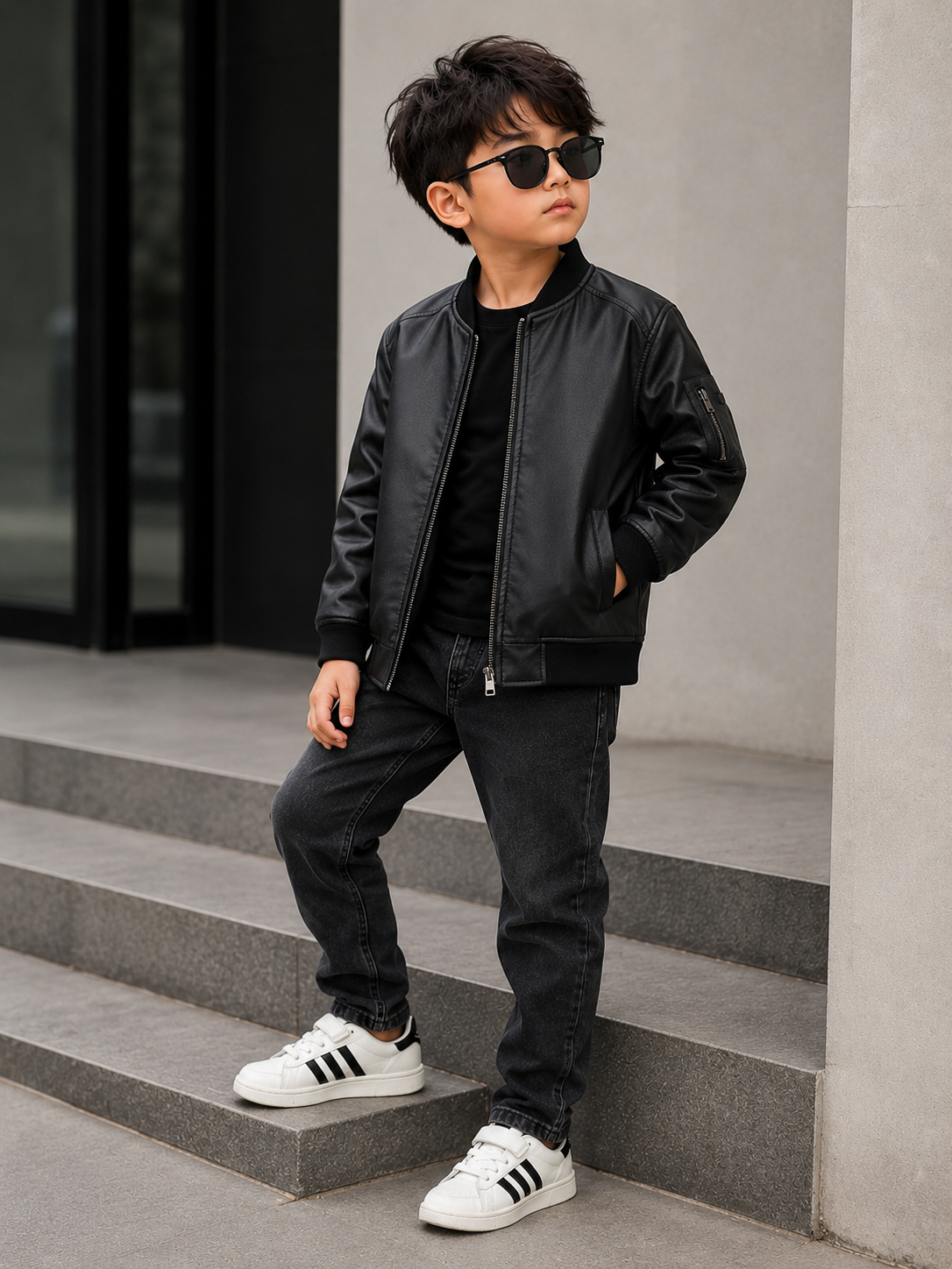 Hollywood Jacket Kids Black Faux Leather Bomber Jacket