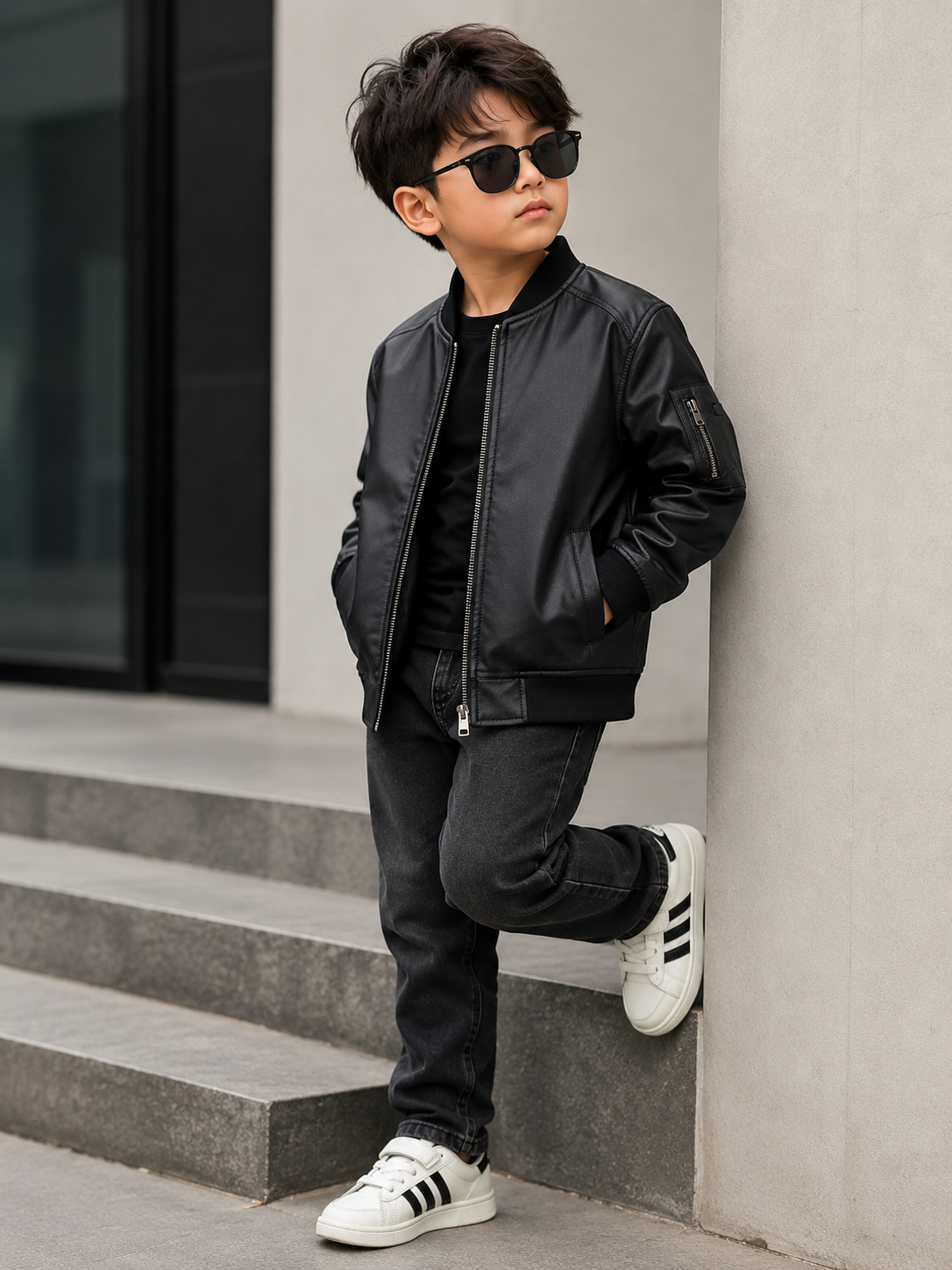 Hollywood Jacket Kids Black Faux Leather Bomber Jacket