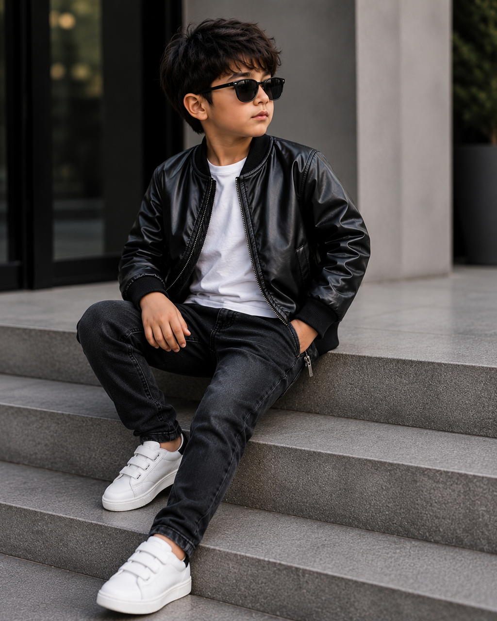 Hollywood Jacket Kids Black Faux Leather Classic Bomber Jacket