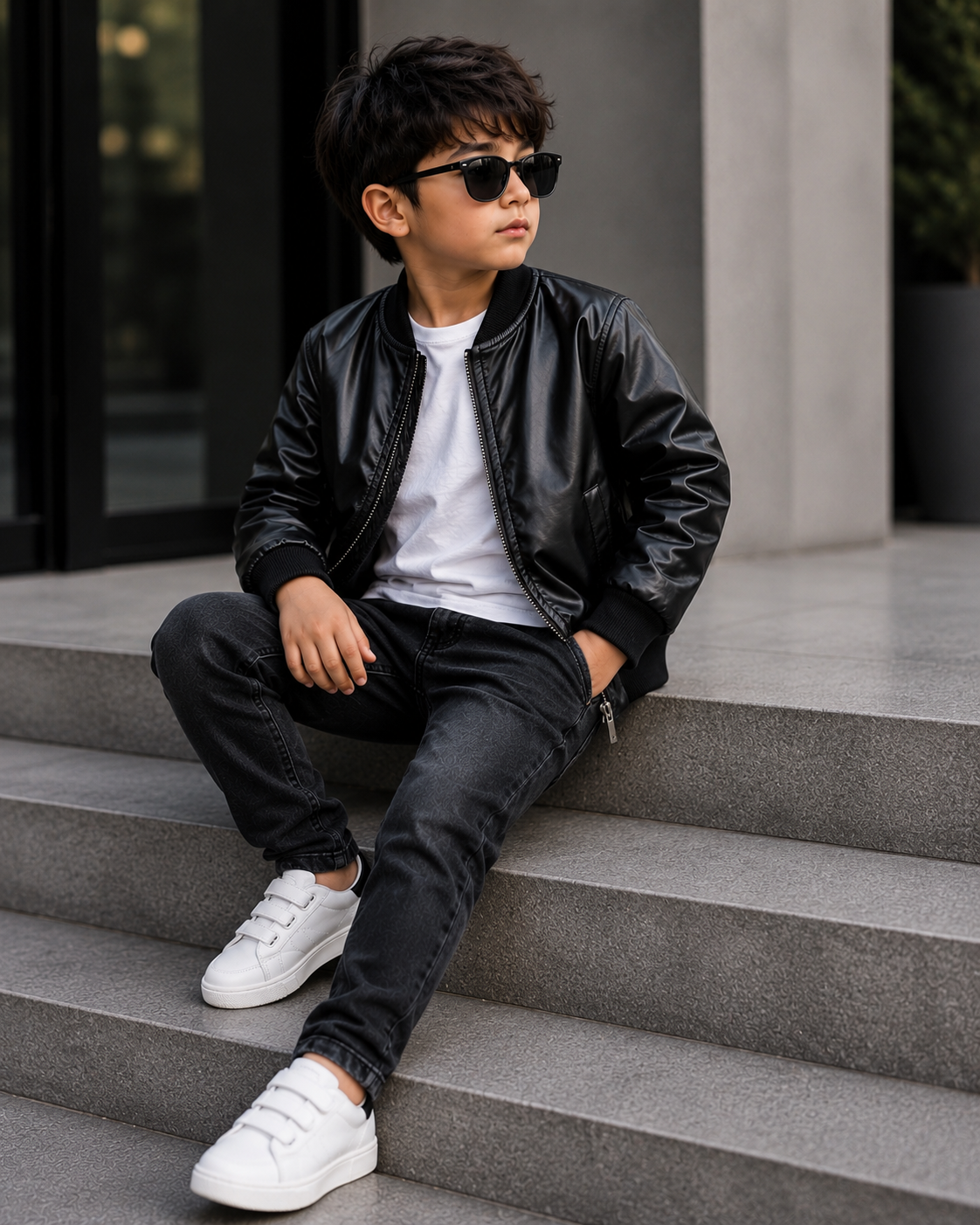Hollywood Jacket Kids Black Faux Leather Classic Bomber Jacket