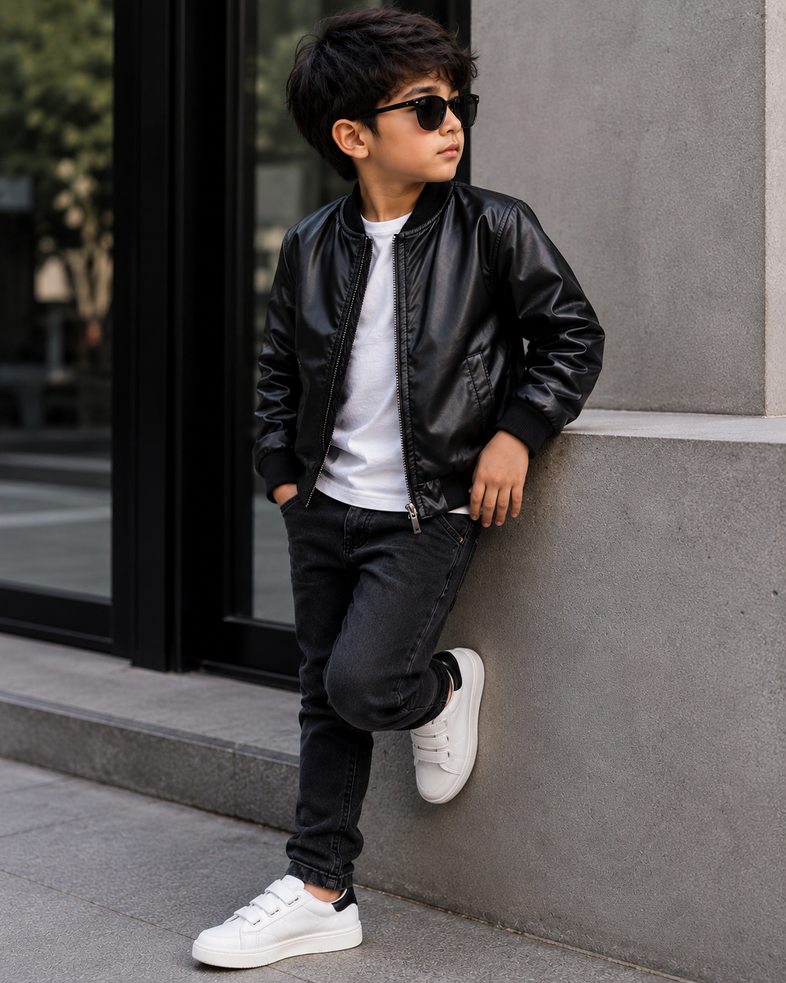 Hollywood Jacket Kids Black Faux Leather Classic Bomber Jacket